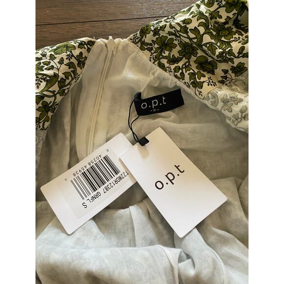 o.p.t Didi Dress Green Floral Puff Sleeve Mini Velvet Bow Size S (Zipper Issue) - Picture 12 of 15